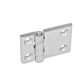 GN 237 Stainless Steel Hinges, with Extended Hinge Wing Material: NI - Stainless steel<br />Type: A - 2x2 bores for countersunk screws<br />Finish: GS - Matte shot-blasted finish<br />Scharnierflügel: l3 ≠ l4 - extended on one side