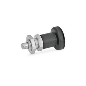 GN 607 Stainless Steel Short Indexing Plungers, Non Lock-Out Material: NI - Stainless steel<br />Type: AK - With lock nut