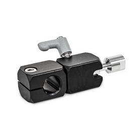 GN 487 Aluminum Swivel Ball Joint Mounting Clamps Type: Q - With cross hole<br />Coding: I - Ball element with internal thread<br />Identification no.: 1 - Clamping with adjustable lever<br />Finish: ES - Anodized finish, black