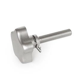 GN 5334.13 Stainless Steel AISI 316L Star Knobs with Loss Protection, with Threaded Stud Type: A - With lanyard ring only