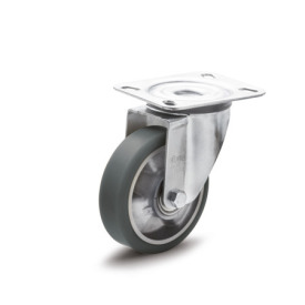 EN 22885 Steel Medium Duty Casters, Polyurethane Wheel Tread, Aluminum Wheel Core, Light Version Bearing type: K - Annular ball bearing<br />Bracket type: L - Swivel bracket with mounting plate<br />Coding: L - Light version<br />Bracket material: STE - Steel sheet metal