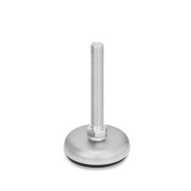 GN 31 Metric Thread, Stainless Steel Leveling Feet, Tapped Socket or Threaded Stud Type, with Rubber Pad Type (Base): B1 - Matte shot-blasted finish, rubber pad inlay, black<br />Version (Stud / Socket): S - Without nut, external hex at the bottom