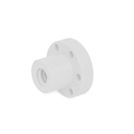 EN 103.1 Plastic Trapezoidal Lead Nuts, Single-Start, with Flange Material: POM - Plastic