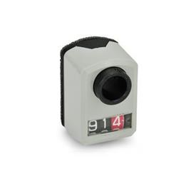 EN 955 Technopolymer Plastic Digital Position Indicators, 3 Digit Display Installation (Front view): FR - In the front, below<br />Color: GR - Gray, RAL 7035