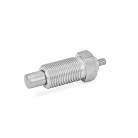 GN 817 Doigts d'indexage en inox avec plusieurs longueurs de goupille, corps fileté, verrouillable ou non verrouillable Matériau: NI - Inox<br />Type: G - Sans contre-écrou, avec tige filetée