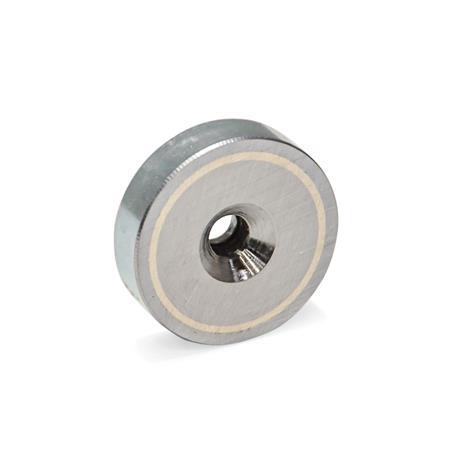 GN 58 Aluminium-Nickel-Cobalt Pot Magnets, Housing Steel, with Countersunk Hole Finish: ZB - Zinc plated