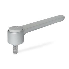 GN 126.1 Zinc Die-Cast Flat Adjustable Tension Levers, Threaded Stud Type, with Stainless Steel Components Color: SR - Silver, RAL 9006, textured finish