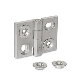 GN 127 Stainless Steel Hinges, Adjustable, with Alignment Bushings Material: A4 - Stainless steel<br />Type: HB - Horizontal and vertical slots