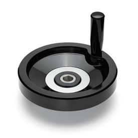 EN 520.2 Phenolic Plastic Solid Disk Handwheels, with Stainless Steel Hub, with or without Revolving Handle Type: D - With revolving handle