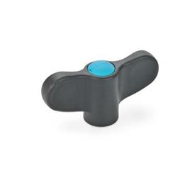 EN 634 Technopolymer Plastic Wing Nuts, with Brass Tapped Through Insert , Ergostyle® Color of the cover cap: DBL - Blue, RAL 5024, matte finish