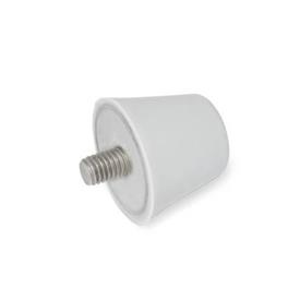 GN 256 Silicone Vibration / Shock Absorption Mounts, Conical Type, with Stainless Steel Components, with Threaded Stud, FDA Compliant Color: GR - Gray, RAL 7040