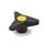 EN 533.6 Technopolymer Plastic Three-Lobed Knobs, with Brass / Stainless Steel Tapped Insert, Softline Color of the cover cap: DGB - Yellow, RAL 1021, matte finish