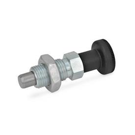 GN 717 Steel Indexing Plungers, Lock-Out and Non Lock-Out, with Knob Type: BK - Non lock-out, with lock nut