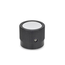 GN 726.1 Aluminum Knurled Control Knobs, Straight Shoulder, Plain Bore or Collet Type Type: B - Neutral, without indicator point or scale<br />Identification No.: 1 - With grub screw