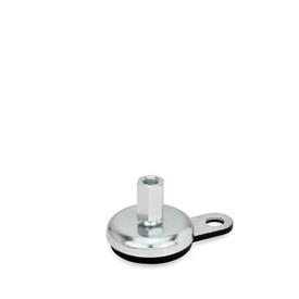 GN 32 Steel Sheet Metal Leveling Feet, Tapped Socket or Threaded Stud Type, with Rubber Pad and Mounting Flange Type (Base): A1 - Steel, zinc plated, rubber pad inlay, black<br />Version (Stud / Socket): X - External hex, tapped socket type