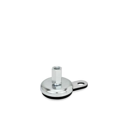 GN 32 Steel Sheet Metal Leveling Feet, Tapped Socket or Threaded Stud Type, with Rubber Pad and Mounting Flange Type (Base): A1 - Steel, zinc plated, rubber pad inlay, black
Version (Stud / Socket): X - External hex, tapped socket type