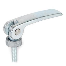 GN 927.2 Steel Clamping Levers with Eccentrical Cam, Zinc Plated, Threaded Stud Type, with Steel Components Type: B - Steel contact plate without setting nut