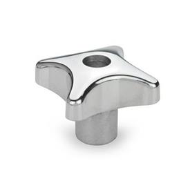 DIN 6335 Aluminum Hand Knobs, with Tapped or Plain Bore Type: D - With tapped through bore<br />Finish: PL - Polished finish