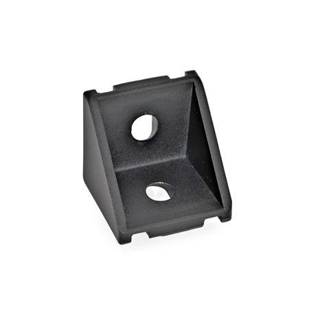GN 961 Aluminum Angle Brackets, for 30 / 40 mmm Profile Systems, for Slot Widths 6 / 8 mm, Assembly with Roll-In T-Slot Nuts GN 506 Type: A - Without assembly set, without cover cap
Finish: SW - Black, RAL 9005, textured finish