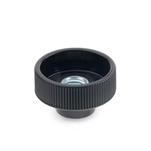 Plastique nylon, boutons moletés creux avec insert acier traversant taraudé