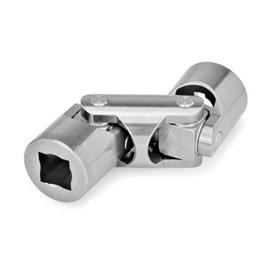 DIN 808 Stainless Steel Universal Joints with Friction Bearing, Single or Double Jointed Material: NI - Stainless steel<br />Bore code: V - With square<br />Type: DG - Double jointed, friction bearing