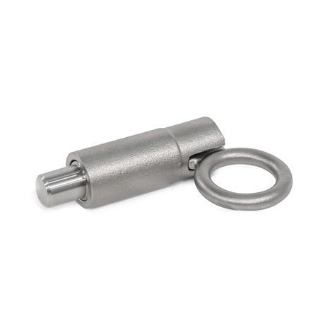 GN 722.4 Stainless Steel Indexing Plungers, Lock-Out, Weldable Type: T - Round, with pull ring, fixed (riveted)