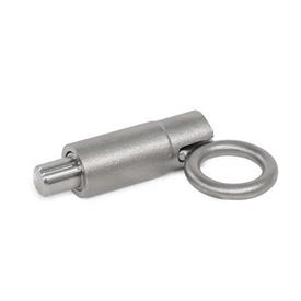 GN 722.4 Stainless Steel Indexing Plungers, Lock-Out, Weldable Type: TU - Round, with pull ring, unassembled