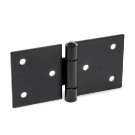 GN 136 Stainless Steel Sheet Metal Hinges, Horizontally Extended Material: NISW - Black, RAL 9005, textured finish<br />Type: B - With through holes<br />Bildvarianten: l1 (e) - on one side elongated