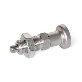 GN 818 Stainless Steel AISI 316 Indexing Plungers, Non Lock-Out Type: BKN - With stainless steel knob, with lock nut
