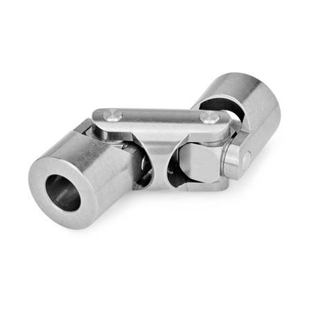 DIN 808 Stainless Steel Universal Joints with Friction Bearing, Single or Double Jointed Material: NI - Stainless steel
Bore code: B - Without keyway
Type: DG - Double jointed, friction bearing
