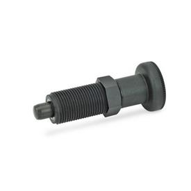 EN 617.2 Plastic Indexing Plungers, with Steel Plunger Pin, Lock-Out and Non Lock-Out Type: B - Non lock-out, without lock nut