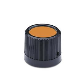 EN 526 Boutons de commande en technopolymère, avec insert en acier Couleur du capuchon: DOR - Orange, RAL 2004, finition mate