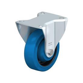 B-POEV Steel Medium Duty Pressed Steel Fixed Casters, with Plate Mounting Type: K-SB-FK - Ball bearing with blue wheel, with thread guard