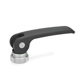 GN 927.4 Zinc Die-Cast Clamping Levers with Eccentrical Cam, Tapped Type, with Stainless Steel Components Type: A - Plastic contact plate with setting nut<br />Color: B - Black, RAL 9005
