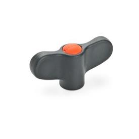EN 634 Technopolymer Plastic Wing Nuts, Ergostyle®, with Brass Tapped Insert Color of the cover cap: DOR - Orange, RAL 2004, matte finish