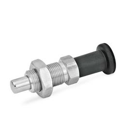 GN 817.2 Stainless Steel Indexing Plungers, Lock-Out and Non Lock-Out, with Extended Height Knob Material: NI - Stainless steel<br />Type: BK - Non lock-out, with lock nut
