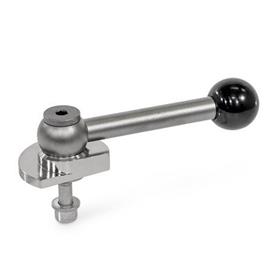 GN 918.6 Stainless Steel Clamping Cam Units, Upward Clamping, Screw from the Back Type: GVB - With ball lever, straight (serrations)<br />Clamping direction: L - By counter-clockwise rotation