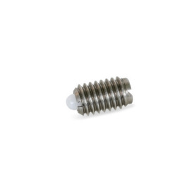  SPSDN Stainless Steel Spring Plungers, with Delrin® Plastic Nose Pin, with Slot Type: KN - Stainless steel, standard spring load<br />Identification: A - Without locking element