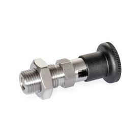 GN 818 Stainless Steel AISI 316 Indexing Plungers, Lock-Out Type: CK - With plastic knob, with lock nut