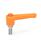 WN 304.1 Manettes indexables droites en plastique, avec bouton-poussoir, de type goujon fileté avec composants en inox Poignée Color: OS - Orange, RAL 2004, finition texturée
Push Button Color: O - Orange, RAL 2004