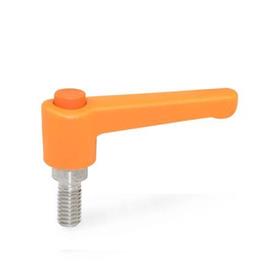 WN 304.1 Nylon Plastic Straight Adjustable Levers with Push Button, Threaded Stud Type, with Stainless Steel Components Lever color: OS - Orange, RAL 2004, textured finish<br />Push button color: O - Orange, RAL 2004