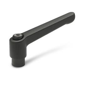 GN 300 Zinc Die-Cast Adjustable Levers, Tapped or Plain Bore Type, with Blackened Steel Components Color / Finish: SW - Black, RAL 9005, textured finish