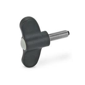 EN 633.10 Technopolymer Plastic Wing Screws, with Stainless Steel Threaded Stud, with Plastic Tip, Ergostyle® Color of the cover cap: DGR - Gray, RAL 7035, matte finish