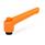 WN 303 Nylon Plastic Adjustable Levers with Push Button, Tapped or Plain Bore Type, with Blackened Steel Components Lever color: OS - Orange, RAL 2004, textured finish
Push button color: O - Orange, RAL 2004