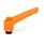 WN 303 Plastic Adjustable Levers, Tapped or Plain Bore Type, with Blackened Steel Components, with Push Button Lever color: OS - Orange, RAL 2004, textured finish
Push button color: O - Orange, RAL 2004