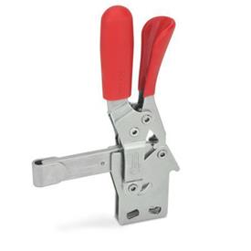 GN 810.4 Stainless Steel Vertical Acting Toggle Clamps, with Safety Hook, with Vertical Mounting Base Material: NI - Stainless steel<br />Type: FL - Solid bar version, with weldable clasp