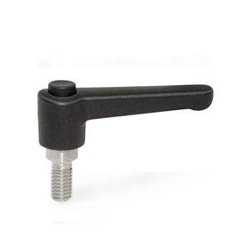 WN 304.1 Nylon Plastic Straight Adjustable Levers with Push Button, Threaded Stud Type, with Stainless Steel Components Lever color: SW - Black, RAL 9005, textured finish<br />Push button color: S - Black, RAL 9005
