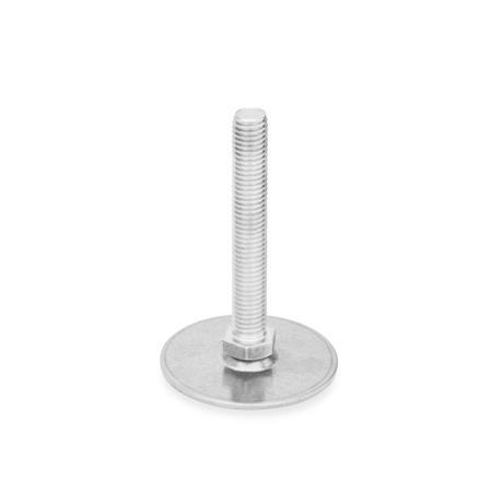 GN 44 Stainless Steel AISI 316L Leveling Feet, Threaded Stud Type Type (Base): D0 - Without rubber pad / cap
Version (Stud): S - Without nut, external hex at the bottom
