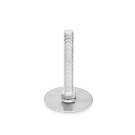 GN 44 Stainless Steel AISI 316L Leveling Feet, Threaded Stud Type Type (Base): D0 - Without rubber pad / cap<br />Version (Stud): S - Without nut, external hex at the bottom