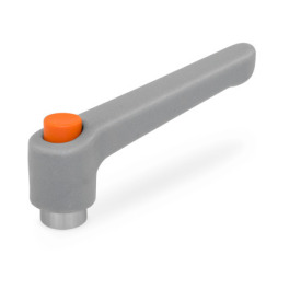 WN 303.1 Plastic Adjustable Levers with Push Button, Tapped or Plain Bore Type, with Stainless Steel Components Lever color: GS - Gray, RAL 7035, textured finish<br />Push button color: O - Orange, RAL 2004